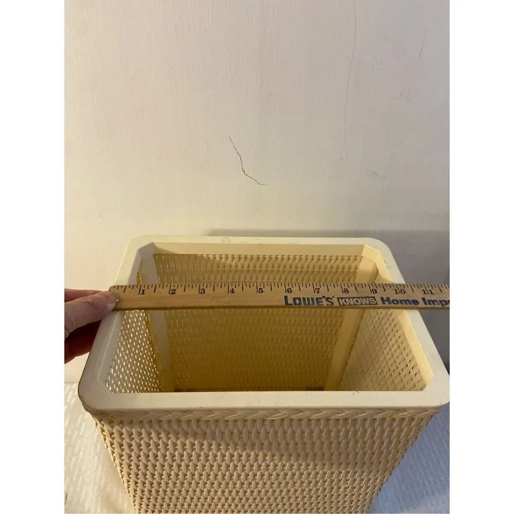 Faux‎ wicker bathroom trash can cream color 10x7x12